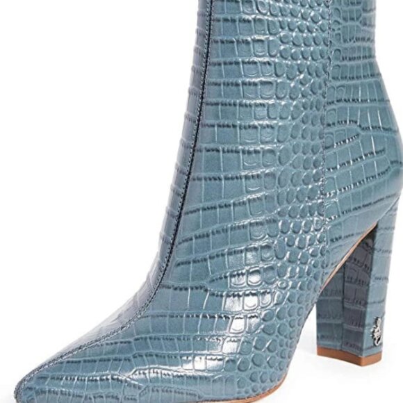 Sam Edelman Teal Crocodile-Embossed Ankle Booties - Picture 1 of 8